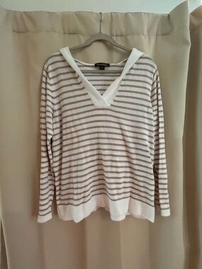 Tommy Bahama Cream & Taupe Striped Knit Top